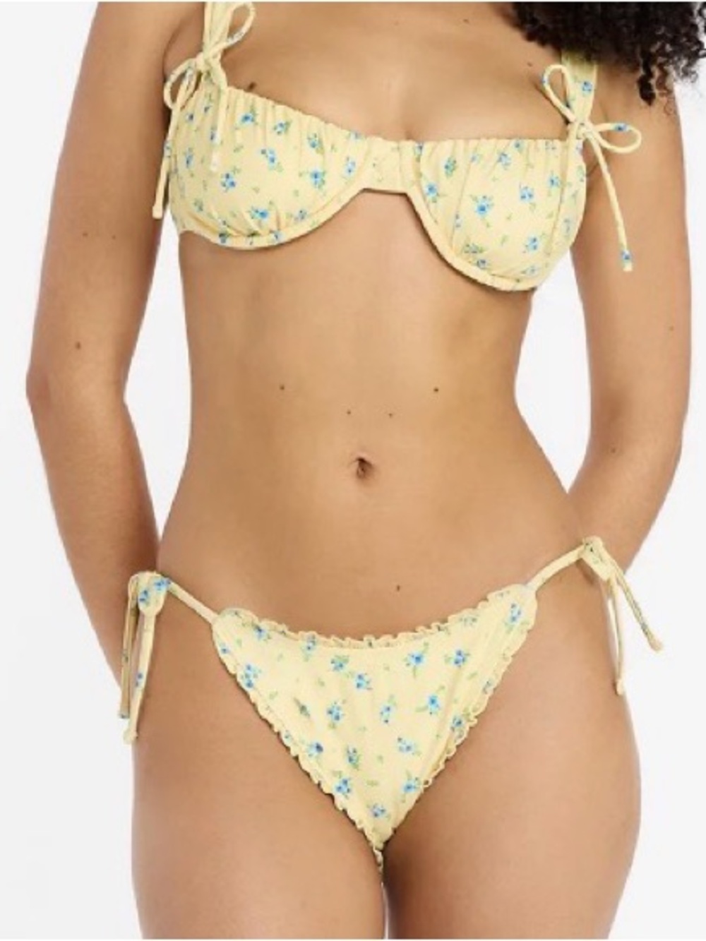NWT 2 Piece Set Yellow and Blue Floral Ruffle Tie Bikini SET - XL No Boundaries